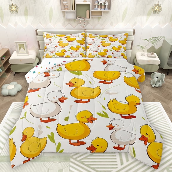 Castle Fairy Yellow Duck Bedding Comforter Set 2pcs for Boys Girls,Rustic Farmhouse Animal Twin Comforter Sets Microfiber,Cartoon Cute Breathable Bedding Set,Breathable Home Decor,Reversible
