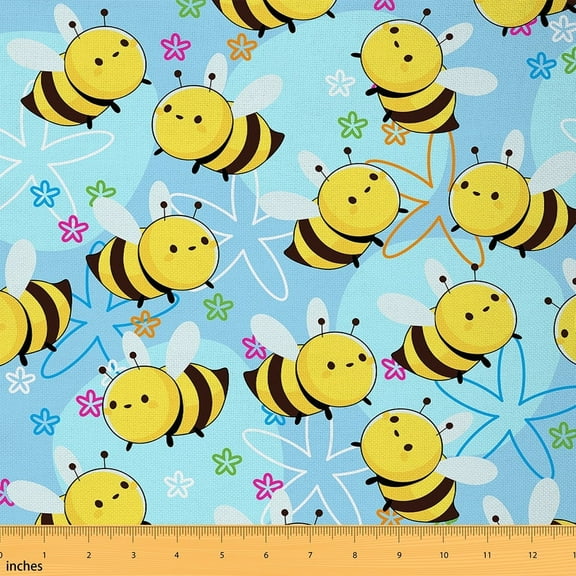Castle Fairy Yellow Honeybee Fabric by the Yard 1 Yard,Groovy Flower Home Decor Fabric by the Yard,Cartoon Animal Room Decor Fabric by the Yard,Luxury Kids Bedroom Decor