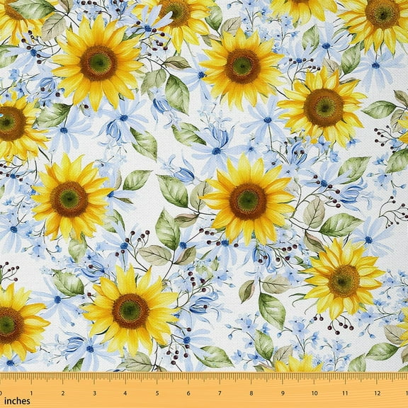 Castle Fairy Yellow Sunflower Fabric by the Yard 1 Yard for Teenager,Chic Flower Home Decor Fabric by the Yard,Spring Graden Room Decor Fabric by the Yard,Luxury Bedroom Decor