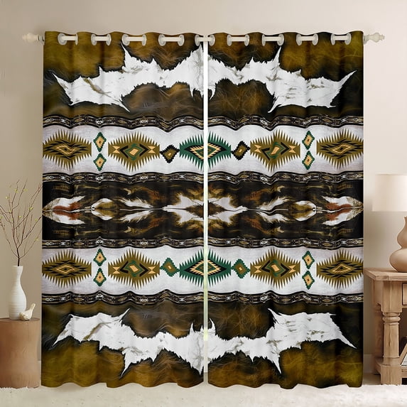 Castle Fairy Yellow Teal Aztec Black Out Curtains,Western Curtains Pack of 2 (42x63 Each)