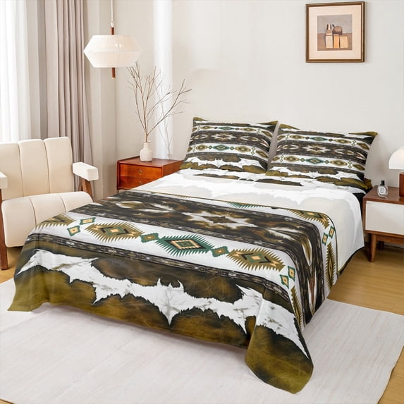 Castle Fairy Yellow Teal Aztec Full Size Sheets,Bohemian Western Theme Bed Sheets