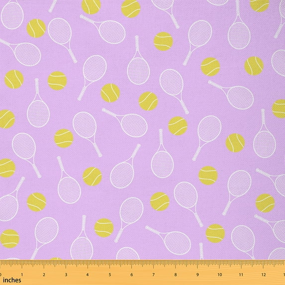 Castle Fairy Yellow Tennis Fabric by the Yard 3 Yards for Teens,Sport Theme Sewing Fabric,Ball Gamer Fabric for Sewing,Luxury Bedroom Decor