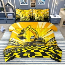 Castle Fairy Yellow Truck 7-Piece Twin Bedding Sets for Boys Men Teens,Cartoon Car Bedding Comforter Set,Geometric Plaid Breathable Sheet Sets,Breathable Home Decor