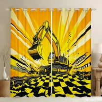 Castle Fairy Yellow Truck Black Out Curtains for Boys Men Teens,Cartoon Car Curtains Pack Of 2 (42X63 Each),Geometric Plaid Bedroom Curtains,Breathable Home Decor