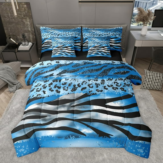 Castle Fairy Zebra Cheetah Print Bedding Comforter Set,Abstract Gradient King Bedding Sets