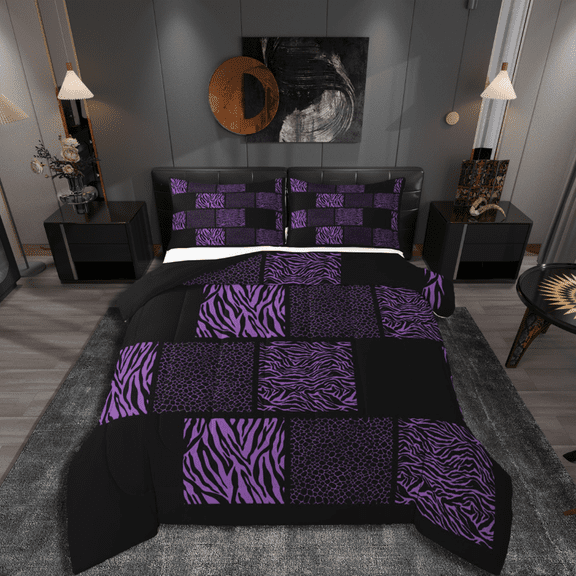 Castle Fairy Zebra Print 3 Pieces Queen Comforter Set for Teens,Animal Leopard Ultra Soft Bedding Sets,Geometric Lattice Bedding Comforter Set,Lightweight Room Decor
