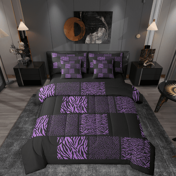 Castle Fairy Zebra Print 7-Piece Bedding Comforter Set for Teens,Animal Leopard King Bedding Sets,Geometric Lattice Ultra Soft Bed Sheets,Lightweight Room Decor