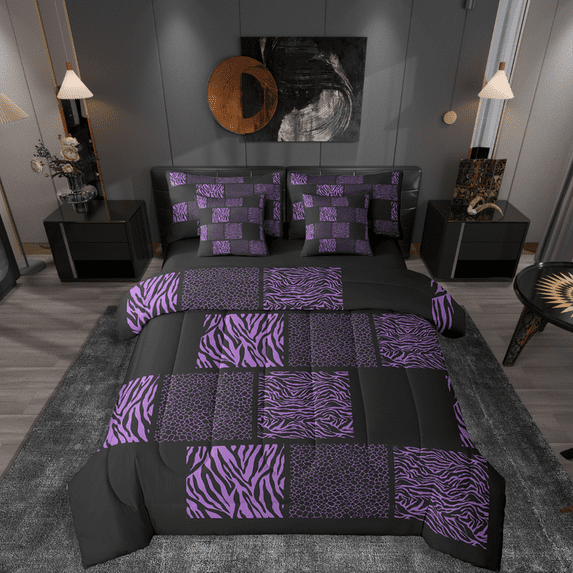 Castle Fairy Zebra Print 7-Piece Twin Bedding Sets for Teens,Animal Leopard Bedding Comforter Set,Geometric Lattice Breathable Sheet Sets,Lightweight Room Decor