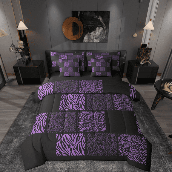 Castle Fairy Zebra Print 7pcs Bedding Comforter Set for Teens,Animal Leopard Queen Bedding Sets Super Cozy,Geometric Lattice Queen Sheet Sets,Lightweight Room Decor
