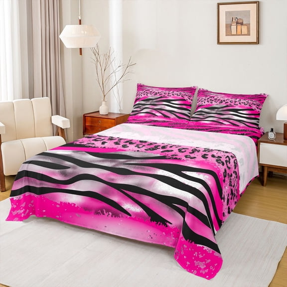 Castle Fairy Zebra Print Twin Sheet Sets,Animal Leopard Print Bedding