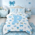 thumbnail image 1 of Castle Fairy Blue Bow Letter P Full Size Comforter Sets 3 Pieces for Girls,Cute Flowers Bedding Sets, 1 of 6