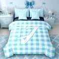thumbnail image 1 of Castle Fairy Blue Check Letter J Twin Bedding Sets 7-Piece for Kids,Geometric Plaid Bedding Comforter Set,Navy Blue Reversible, 1 of 7