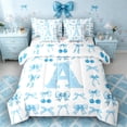thumbnail image 1 of Castle Fairy Blue Cherry Bow Letter A Twin Bedding Sets 7-Piece for Girls,Fruit Bow Knot Bedding Comforter Set, 1 of 7