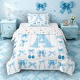thumbnail image 1 of Castle Fairy Blue Cherry Bow Letter A Twin Comforter Sets 3-Piece for Girls,Fruit Bow Knot Bedding Set, 1 of 6