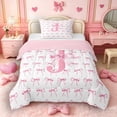 thumbnail image 1 of Castle Fairy Bow Print Letter J Twin Comforter Sets 3-Piece for Girls,Dreamy Princess Bedding Set,Pink Reversible, 1 of 6