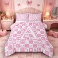 thumbnail image 1 of Castle Fairy Checkered Letter A Full Size Comforter Sets 3 Pieces for Teens,Pink Plaid Bedding Sets for Preppy Room,Pink Reversible, 1 of 6