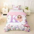 thumbnail image 1 of Castle Fairy Cute Fairy Gradient Letter K Twin Bedding for Girls,Cartoon Floral Elf Duvet Cover Set,2pcs,No Comforter,Pink Reversible, 1 of 6