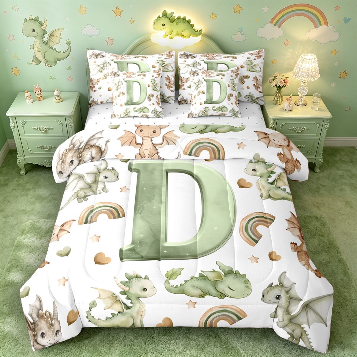 Castle Fairy Dragon Letter D Bedding Comforter Set 7 Pieces for Child ...