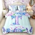 thumbnail image 1 of Castle Fairy Floral Butterfly Letter T Bedding Comforter Set 7 Pieces for Girls,Spring Garden Full Bedding Set for Kids, 1 of 7