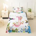 thumbnail image 1 of Castle Fairy Floral Letter J Hummingbird Twin Sheet Sets 3pcs for Adults,Watercolor Flowers Animal Bedding, 1 of 6
