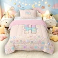 thumbnail image 1 of Castle Fairy Flower Balloon Letter H Twin Comforter Sets 3-Piece for Kids,Gradient Initial Bedding Set,Pink Reversible, 1 of 6