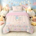 thumbnail image 1 of Castle Fairy Flower Balloon Letter L Twin Comforter Sets 3-Piece for Girls,Pastel Initial Bedding Set for Kids,Pink Reversible, 1 of 6