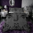 thumbnail image 1 of Castle Fairy Gothic Skull Letter J Queen Comforter Set 3pcs for Adults,Spooky Flowers Bedding Comforter Set,Black Reversible, 1 of 6