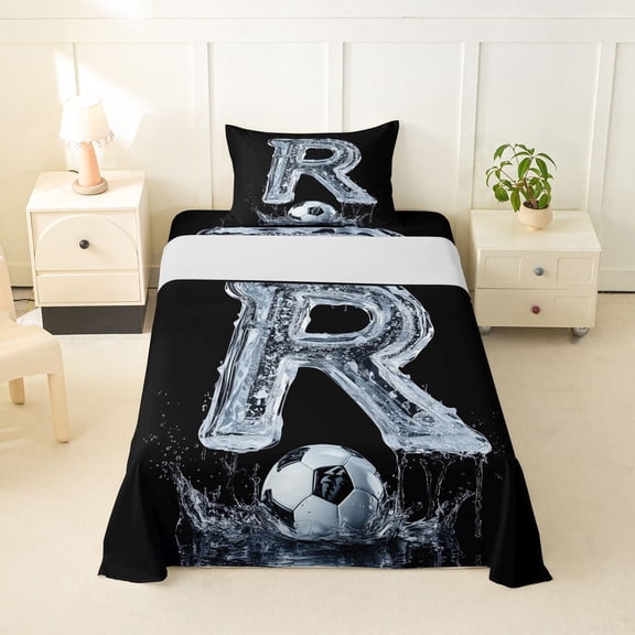Castle Fairy Ice Letter R Soccer Splash Twin Sheet Sets 3pcs for Adults,Sport Football Bedding for Sports Lovers