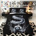 thumbnail image 1 of Castle Fairy Ice Letter S Soccer Watercolor Art Queen Comforter Set 3pcs for Boys,Splash Graphic Bedding Comforter Set for Soccer Lovers,Black Reversible, 1 of 6