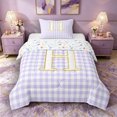 thumbnail image 1 of Castle Fairy Lattice Gold Letter H Twin Comforter Sets 3-Piece for Girls,Minimalism Checkered Bedding Set, 1 of 6