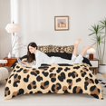 thumbnail image 1 of Castle Fairy Leopard Bow Letter K Queen Duvet Cover Set for Girls,Animal Cheetah Print Bedding,3 Pieces,No Comforter,Black Reversible, 1 of 5