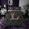 thumbnail image 1 of Castle Fairy Leopard Bow Letter L Full Size Comforter Sets 3 Pieces for Girls,Gothic Spooky Pattern Bedding Sets,Black Reversible, 1 of 6