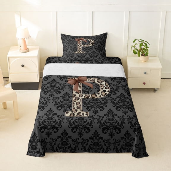 Castle Fairy Leopard Bow Letter P Twin Sheet Sets 3pcs for Girls,Gothic Skull Bedding