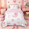 thumbnail image 1 of Castle Fairy Pink Bow Letter J Twin Comforter Sets 3-Piece for Girls,Ribbon Pattern Bedding Set,Pink Reversible, 1 of 6