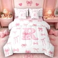 thumbnail image 1 of Castle Fairy Pink Bow Letter R Bedding Comforter Set 7 Pieces for Girls,Ribbon Bowtie Princess Full Bedding Set,Pink Reversible, 1 of 7