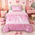 thumbnail image 1 of Castle Fairy Pink Glitter Letter A Twin Comforter Sets 3-Piece for Girls,Cartoon Bow Bedding Set,Pink Reversible, 1 of 6