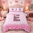 thumbnail image 1 of Castle Fairy Pink Leopard Bow Letter E Queen Comforter Set 3pcs for Girls,Cheetah Print Initial Bedding Comforter Set,Pink Reversible, 1 of 6