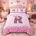 thumbnail image 1 of Castle Fairy Pink Leopard Bow Letter R Full Size Comforter Sets 3 Pieces for Girls,Kawaii Ribbon Bow Tie Bedding Sets,Pink Reversible, 1 of 6