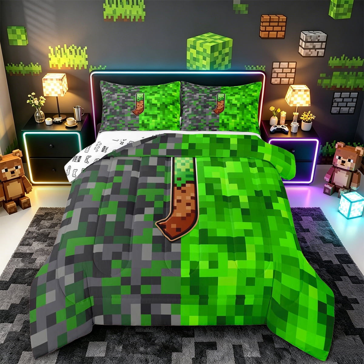 Castle Fairy Pixelated Miners Letter J Full Size Comforter Sets 3 ...