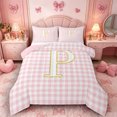 thumbnail image 1 of Castle Fairy Plaid Gold Letter P Full Size Comforter Sets 3 Pieces for Girls,Geometric Checkered Bedding Sets,Pink Reversible, 1 of 6