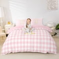 thumbnail image 1 of Castle Fairy Plaid Gold Letter T Duvet Cover Set for Girls,Minimalist Geometric Grid Bedding Full,3-Piece,No Comforter,Pink Reversible, 1 of 6