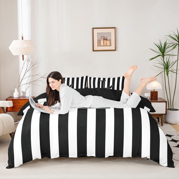 Castle Fairy Striped Letter L Duvet Cover Set for Adults,Zebra Print Bedding Full for Modern Decor,3-Piece,No Comforter,Black Reversible