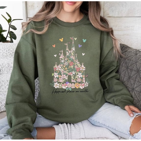 Castle Floral Sweatshirt, Vintage Sweatshirt, Happiest Place on Earth Sweatshirt , Magic Kingdom Sweatshirt