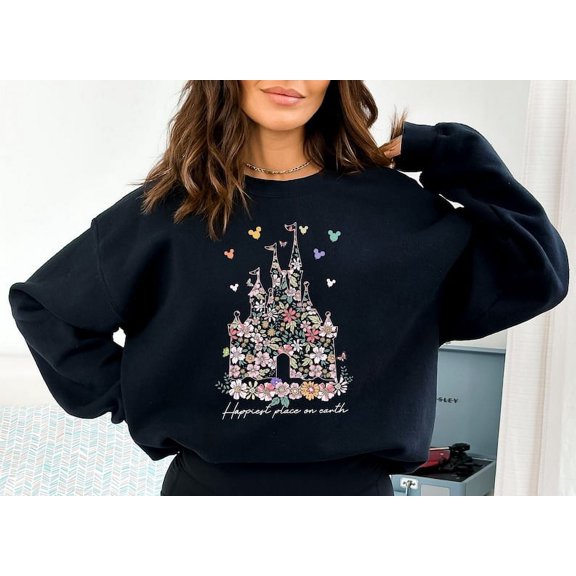 Castle Floral Sweatshirt, Vintage Sweatshirt, Happiest Place on Earth Sweatshirt , Magic Kingdom Sweatshirt