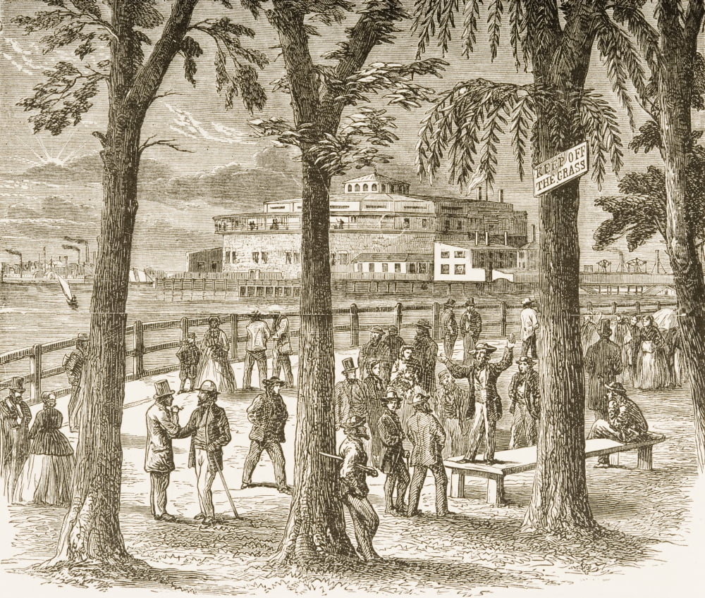 Castle Garden And Battery Park New York In 1870S From American Pictures Drawn With Pen And Pencil By Rev Samuel Manning Circa 1880 Canvas Art - Ken Welsh Design Pics (16 x 13)