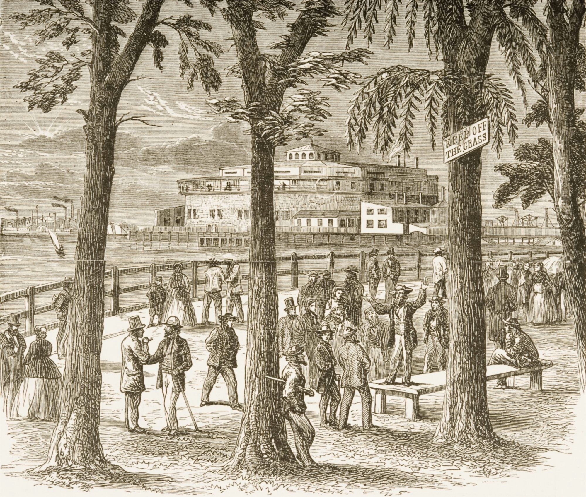 Castle Garden And Battery Park New York In 1870S From American Pictures Drawn With Pen And Pencil By Rev Samuel Manning Circa 1880 Canvas Art - Ken Welsh Design Pics (32 x 26)