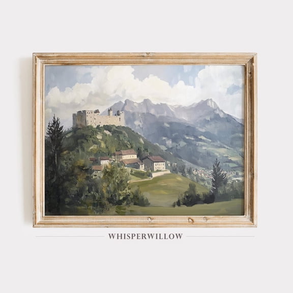 Castle Hill Countryside,, European Mountain, Vintage Classic Fine Art, Rustic Historical Medieval Home Decor, 8x12 UNFRAMED