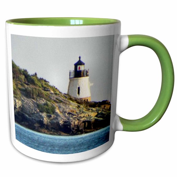 3drose, Castle Hill Lighthouse Behind a Rocky Shoal, 11oz Two-tone Green Mug