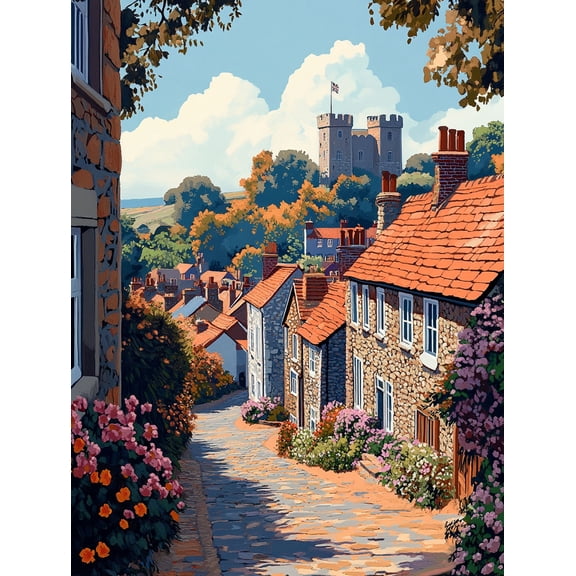Castle Hill Village Street Scene Canvas Print/Wall Art Suitable for Living Room Bedroom Office Dining Room and Hallway Decoration.