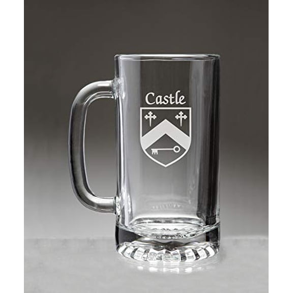 Castle Irish Coat of Arms Glass Beer Mug (Sand Etched)